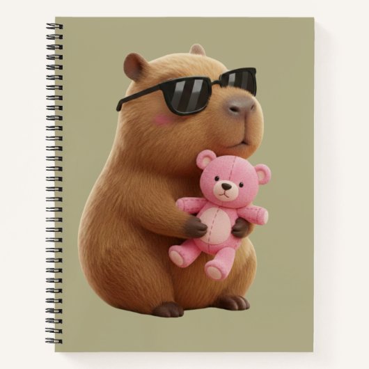 Cute Capybara Hugging Teddy Bear Spiral Notebook ノートブック (正面)