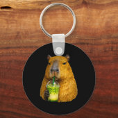 Cute capybara iced matcha latte lover meme  キーホルダー (正面)