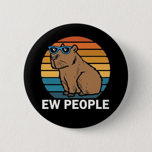 Cute Capybara Ironic Anti Social Mood Funny Quote 缶バッジ (正面)