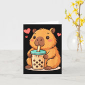 Cute Capybara Kawaii Anime Drinking Bubble Tea Lov カード (黄色い花)