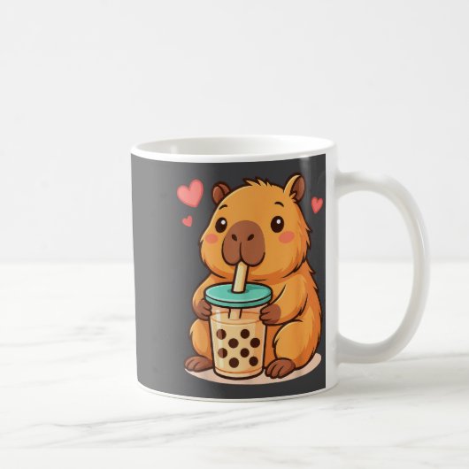 Cute Capybara Kawaii Anime Drinking Bubble Tea Lov コーヒーマグカップ (右)