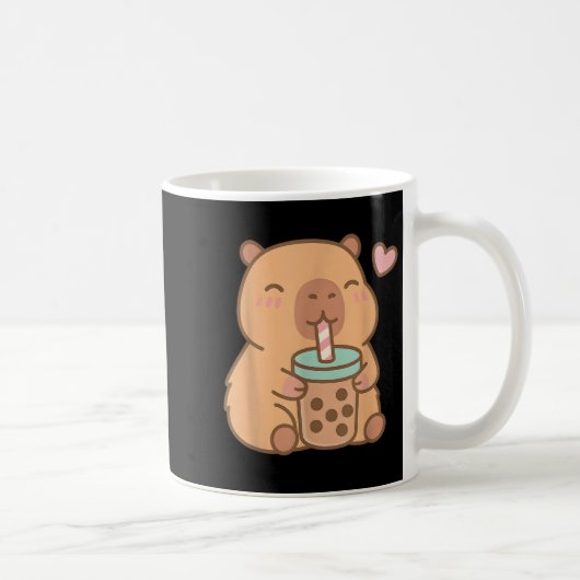 Cute Capybara Kawaii Anime Drinking Bubble Tea Lov コーヒーマグカップ (右)