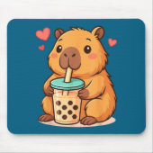 Cute Capybara Kawaii Anime Drinking Bubble Tea Lov マウスパッド (正面)