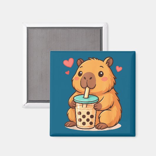 Cute Capybara Kawaii Anime Drinking Bubble Tea Lov マグネット (正面/裏面)