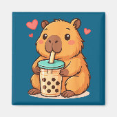 Cute Capybara Kawaii Anime Drinking Bubble Tea Lov マグネット (正面)