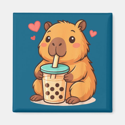 Cute Capybara Kawaii Anime Drinking Bubble Tea Lov マグネット (正面)