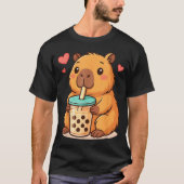 Cute Capybara Kawaii Anime Drinking Bubble Tea Lov Tシャツ (正面)
