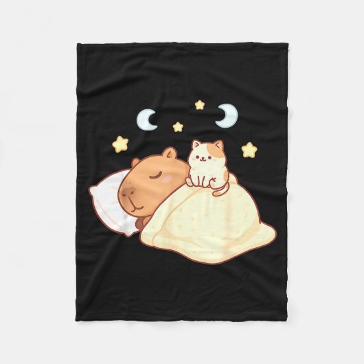 Cute Capybara Kawaii Sleep Pajamas Sleepybara Cat  フリースブランケット (正面)