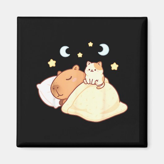 Cute Capybara Kawaii Sleep Pajamas Sleepybara Cat  マグネット (正面)