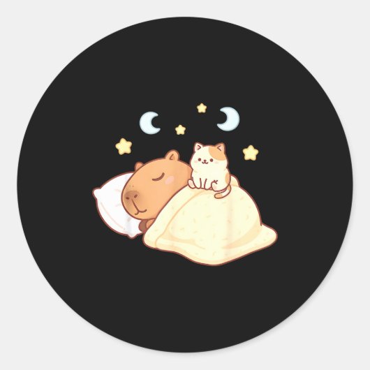 Cute Capybara Kawaii Sleep Pajamas Sleepybara Cat ラウンドシール (正面)