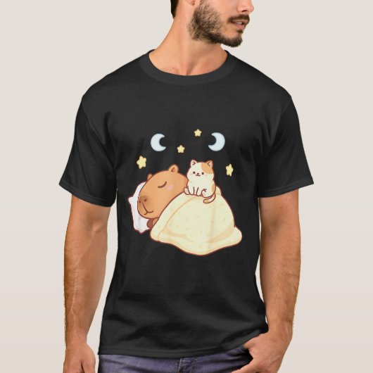 Cute Capybara Kawaii Sleep Pajamas Sleepybara Cat  Tシャツ (正面)