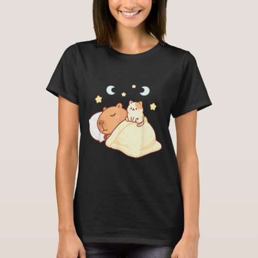 Cute Capybara Kawaii Sleep Pajamas Sleepybara Cat  Tシャツ (正面)