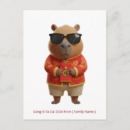 Cute Capybara Lunar New Year 2026 Custom Family ポストカード