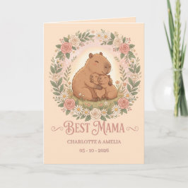 Cute Capybara Mother's Day Floral Wreath カード