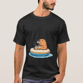 Cute Capybara on pool float drinking bubble tea Tシャツ