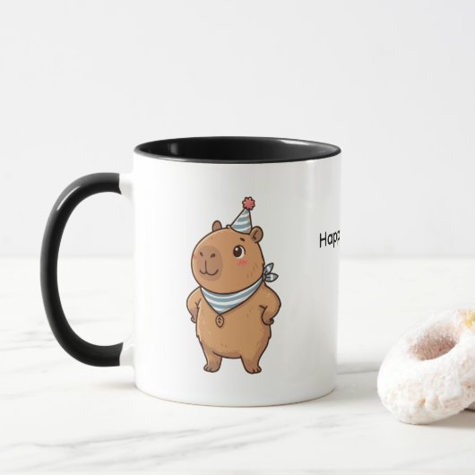Cute Capybara Party Mug | Adorable Animal Celebrat マグカップ (ドーナツ)