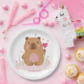 Cute Capybara Personalized Pink Baby Shower  ペーパープレート (パーティー)