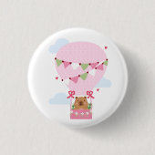 Cute Capybara Pink Birthday Party 缶バッジ (正面)