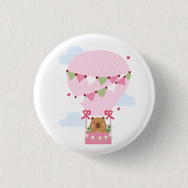Cute Capybara Pink Birthday Party 缶バッジ