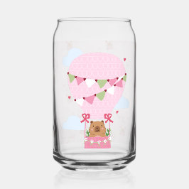 Cute Capybara Pink Hot Air Balloon ガラス缶