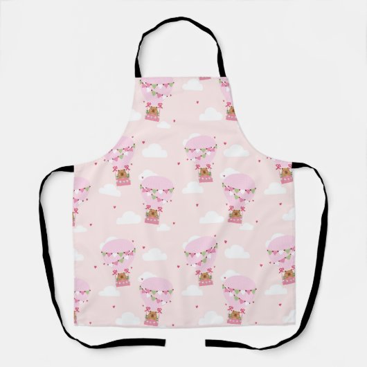 Cute Capybara Pink Hot Air Balloon Apron エプロン (正面)