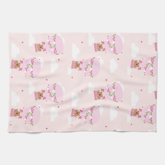 Cute Capybara Pink Hot Air Balloon Apron キッチンタオル (横)