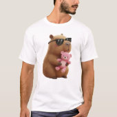 Cute Capybara Pink Teddy Bear Valentine Shirt Tシャツ (正面)