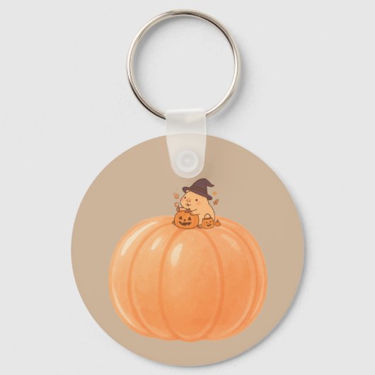Cute Capybara Pumpkin Halloween Keychain キーホルダー (正面)