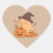 Cute Capybara Pumpkin Halloween Sticker ハートシール (正面)