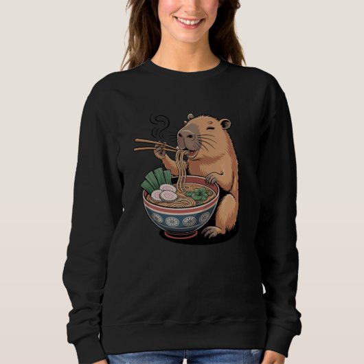 Cute Capybara Ramen Bowl Japanese Anime Foodie Hum スウェットシャツ (正面)