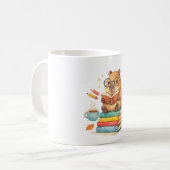 Cute Capybara Reading Books Watercolor コーヒーマグカップ (正面左)