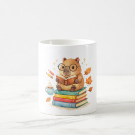 Cute Capybara Reading Books Watercolor コーヒーマグカップ