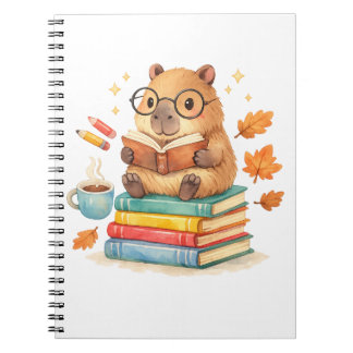 Cute Capybara Reading Books Watercolor ノートブック