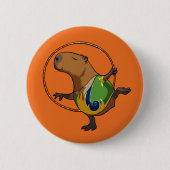 Cute Capybara Rhythmic Gymnastics Hoop Cartoon 缶バッジ (正面)