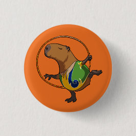 Cute Capybara Rhythmic Gymnastics Hoop Cartoon 缶バッジ