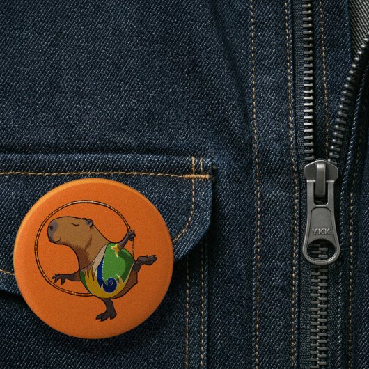 Cute Capybara Rhythmic Gymnastics Hoop Cartoon 缶バッジ