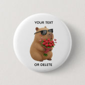 Cute Capybara Rose Bouquet Valentine Pin Button 缶バッジ (正面)