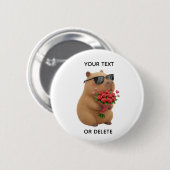 Cute Capybara Rose Bouquet Valentine Pin Button 缶バッジ (正面&裏面)