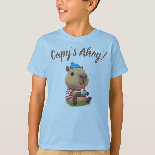Cute  Capybara Sailor Kids Adventure T-Shirt Tシャツ (正面)