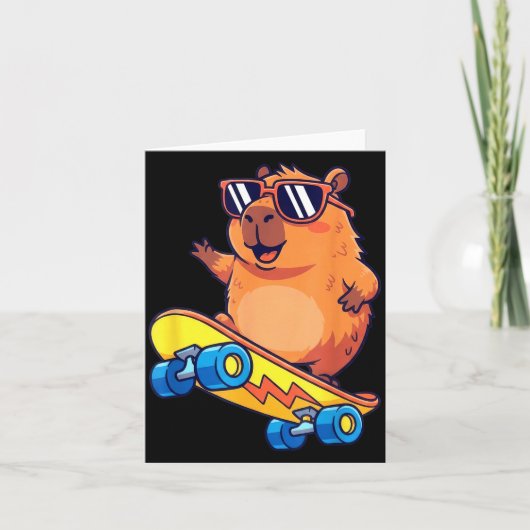 Cute Capybara Skateboarding Chill Animal Lover Art カード (正面)