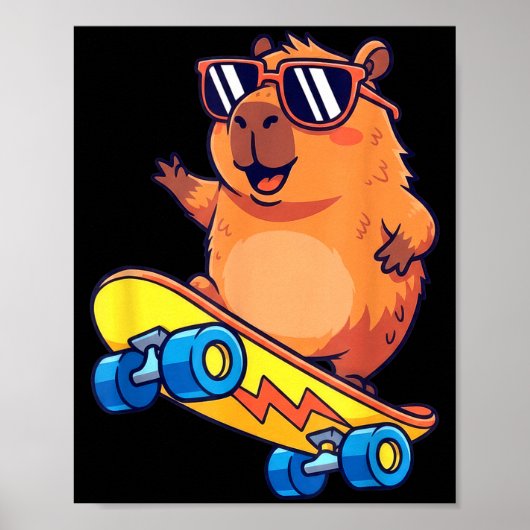 Cute Capybara Skateboarding Chill Animal Lover Art ポスター (正面)