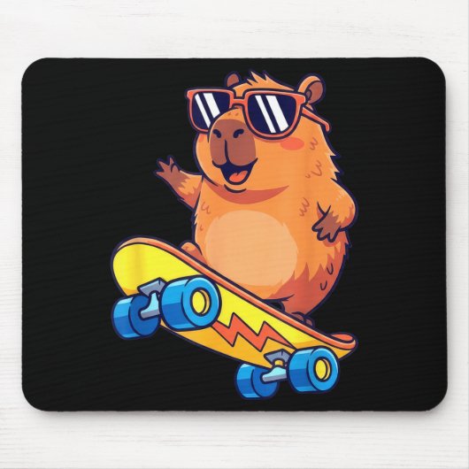 Cute Capybara Skateboarding Chill Animal Lover Art マウスパッド (正面)