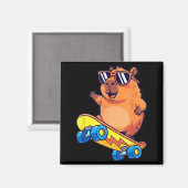Cute Capybara Skateboarding Chill Animal Lover Art マグネット (正面/裏面)