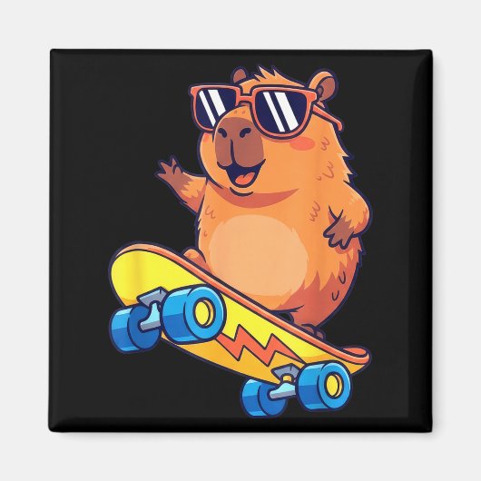 Cute Capybara Skateboarding Chill Animal Lover Art マグネット (正面)