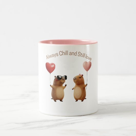 Cute Capybara Valentine Couple Balloon Coffee Mug ツートーンマグカップ (中央)
