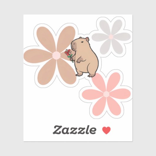  Cute Capybara With Flower  シール (シート)