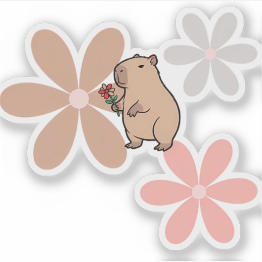  Cute Capybara With Flower  シール (正面)