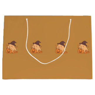 Cute Capybara with Pumpkin Gift Bag | ラージペーパーバッグ