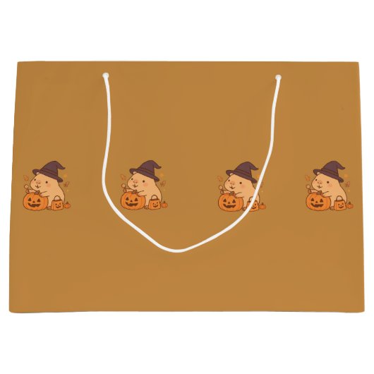 Cute Capybara with Pumpkin Gift Bag | ラージペーパーバッグ (正面)