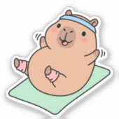 Cute Capybara Yoga Workout Funny Gym Fitness シール (正面)